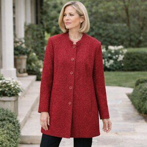 Womens Red Tweed Boucle Coat 3X Fully Lined Button Front Heritage Quiet Luxury